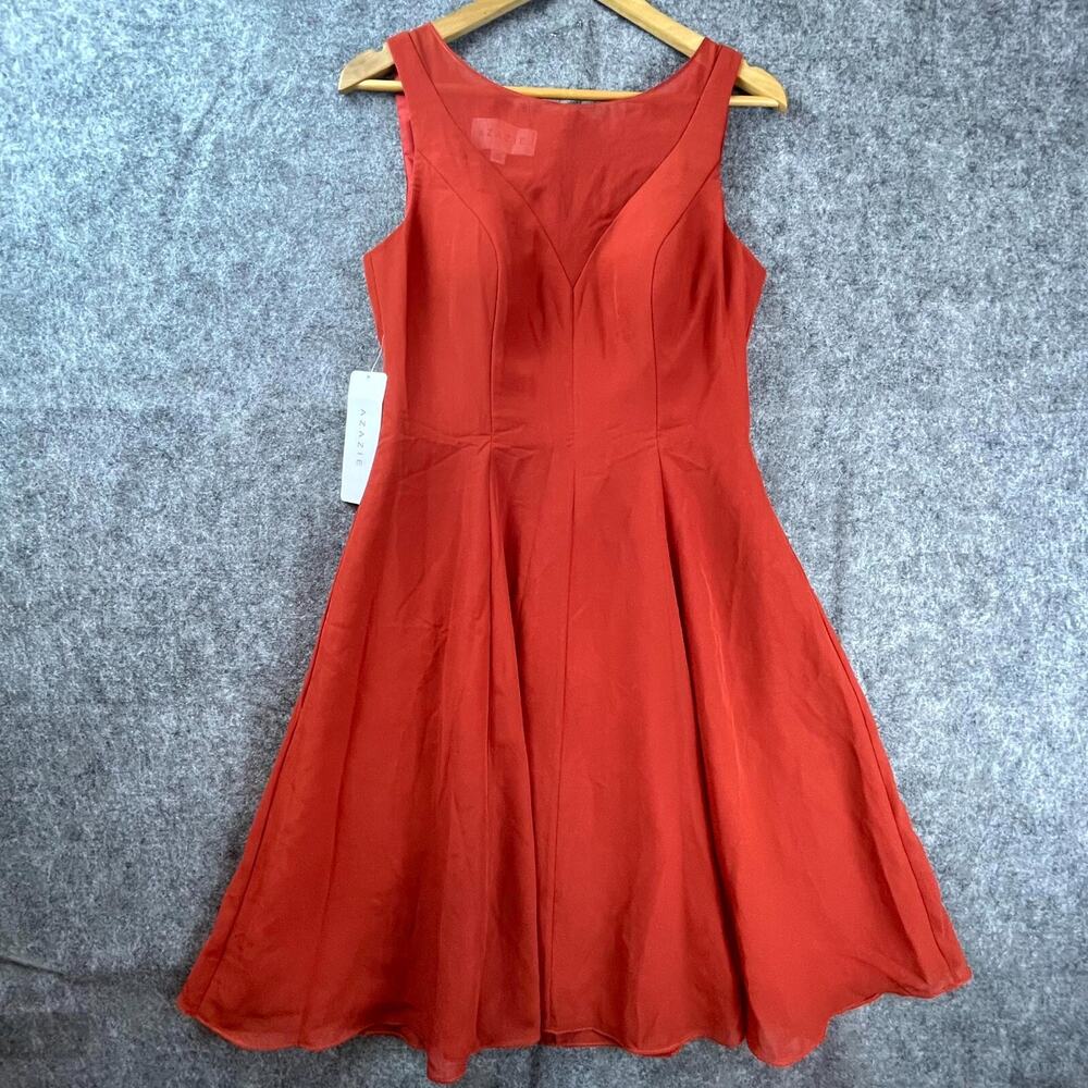 Azazie Kaya Dress Womens A8 Rust Orange Lined Cocktail Sheer Twirl Bridesmaid‎